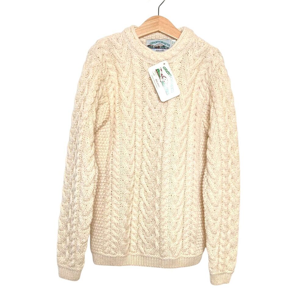 Aran Crafts Sweater Kids 8-11 Yrs Cardigan Merino Wool Fisherman Cable Knit NWT